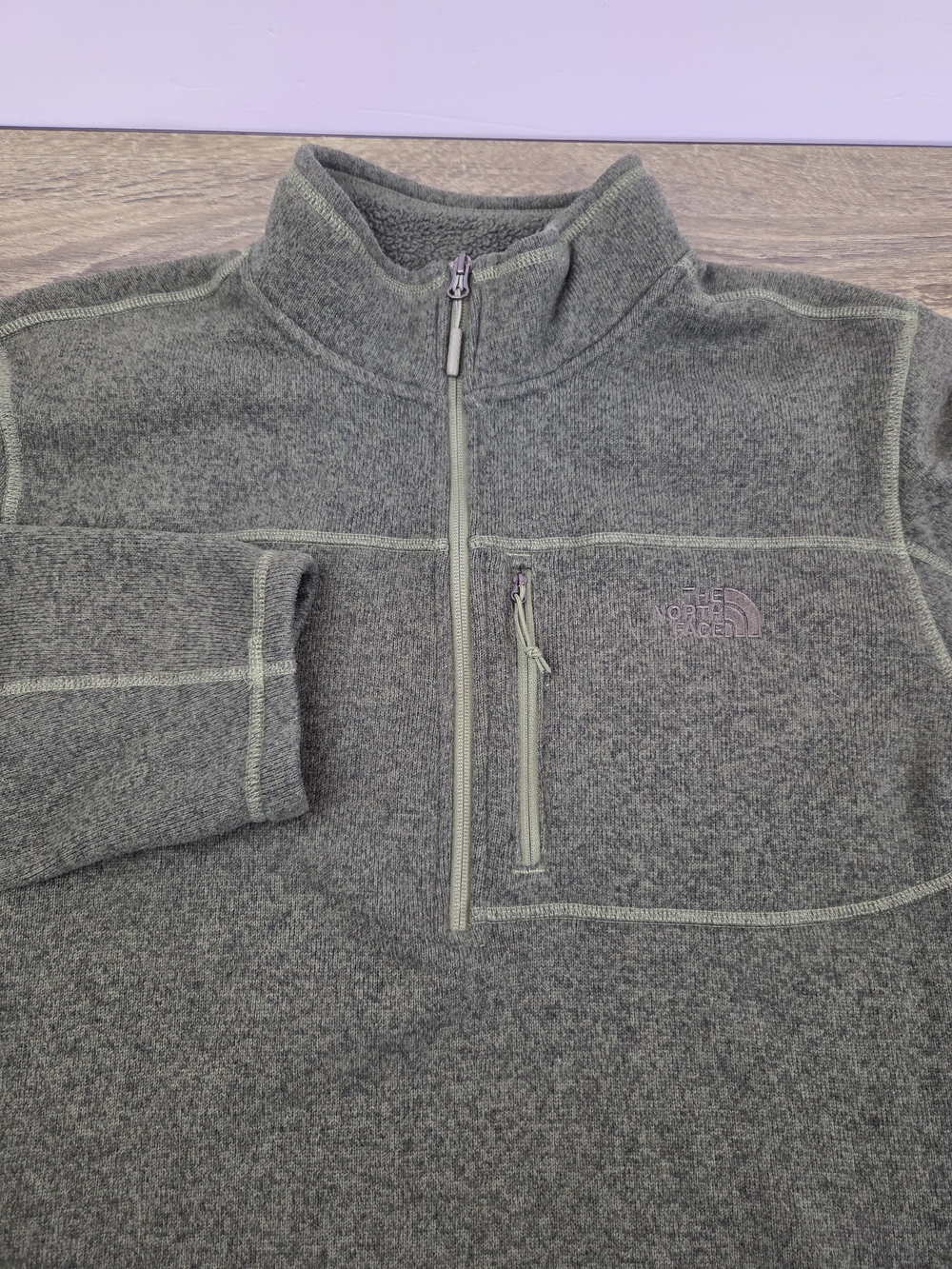 The North Face 1/2 Zip Pullover Fleece Sweater Men's 2XL Green Pocket Outdoors